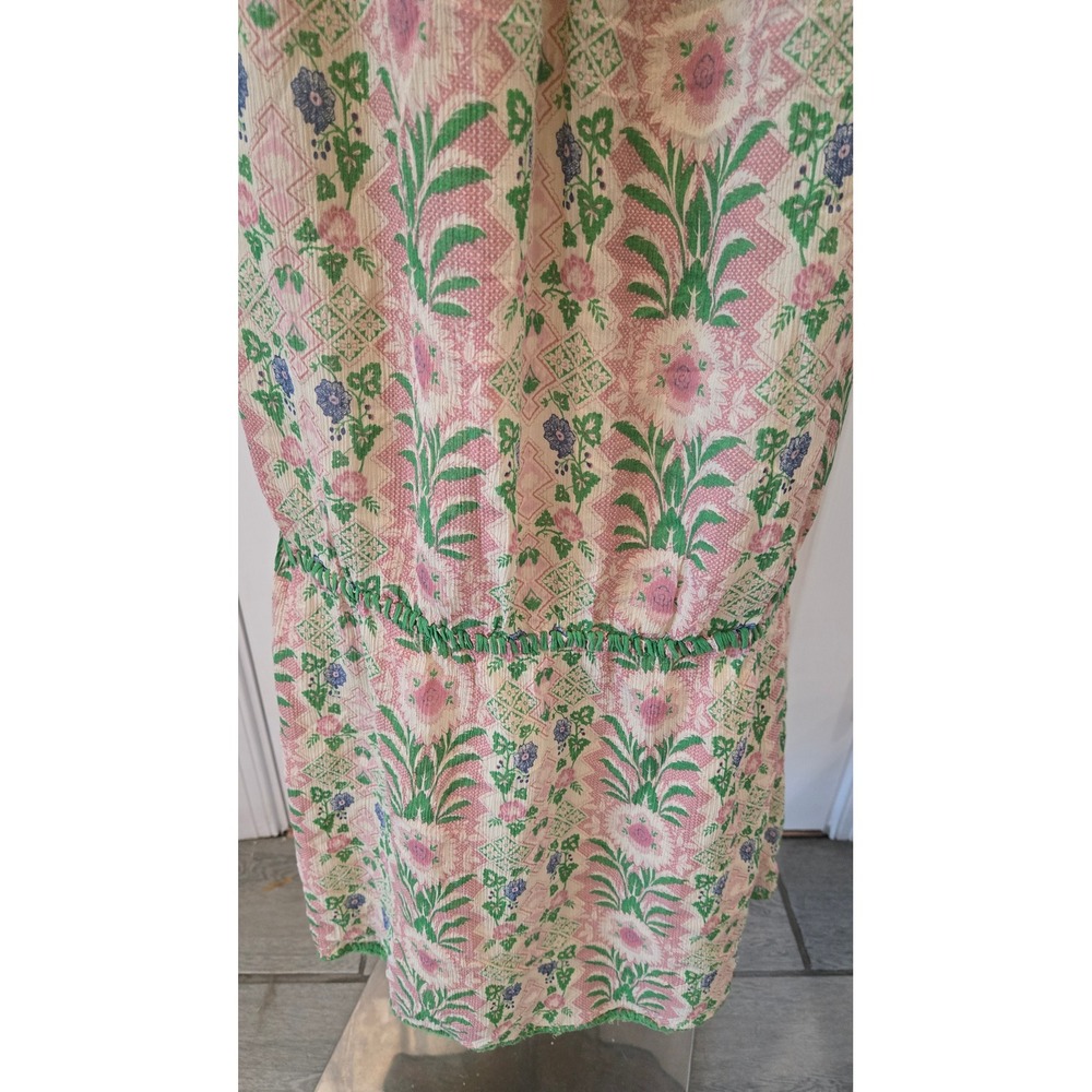Max Studio Special Edition Silk Blend Floral Crochet Trim Mini Dress Green Pink - Picture 3 of 9